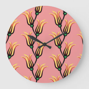 Grande Horloge Ronde Vintage Floral sans fil Motif
