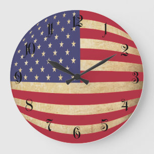 Grande Horloge Ronde Vintage Grunge American Flag globe