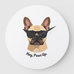 Grande Horloge Ronde Vintage Hey, Paws Up Lunettes de soleil Bouledogue