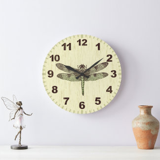 Grande Horloge Ronde Vintage Inspired Dragonfly Art Wall Clock