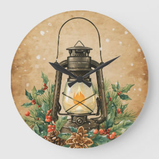 Grande Horloge Ronde Vintage lantern holly pine rustic festive winter 