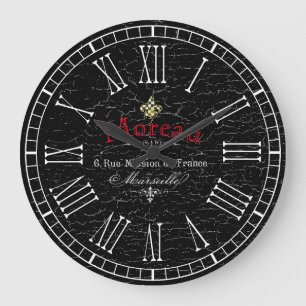 Grande Horloge Ronde Vintage Look Français Personnaliser