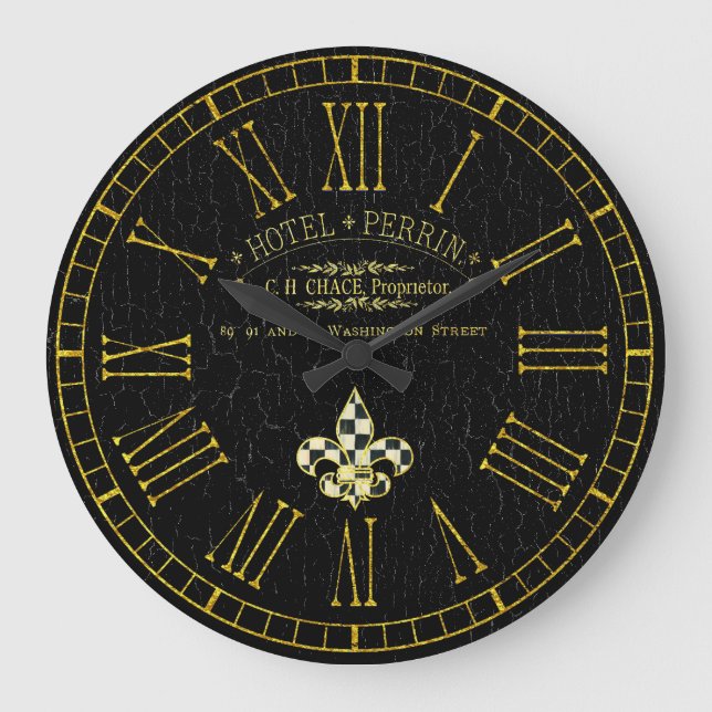 Grande Horloge Ronde Vintage Look Hôtel Français (Recto)