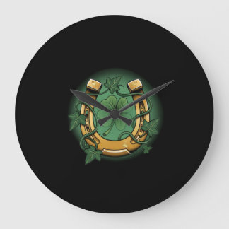 Grande Horloge Ronde Vintage Lucky Horseshoe & Ivy Leaves Wall Clock