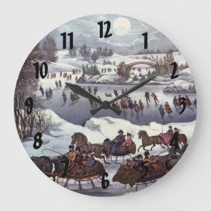 Grande Horloge Ronde Vintage Noël, Central Park en hiver