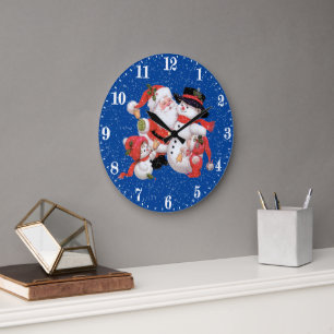 Grande Horloge Ronde Vintage Noël Père Noël et snowman Décor de vacance