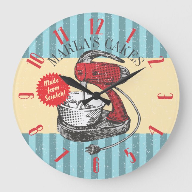 Grande Horloge Ronde Vintage retro stand mixer cuisine personnalisée (Recto)