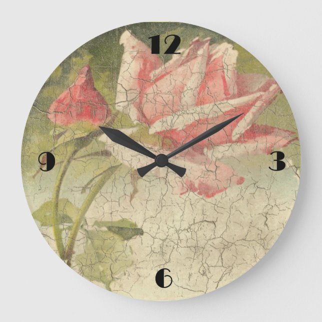 Grande Horloge Ronde Vintage Rose Wall Clock (Recto)