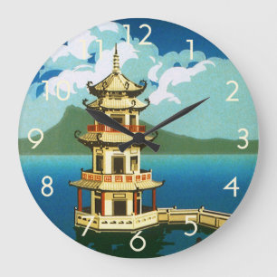 Grande Horloge Ronde Vintage Travel Asie, Tour à étages de Pagode de Ta