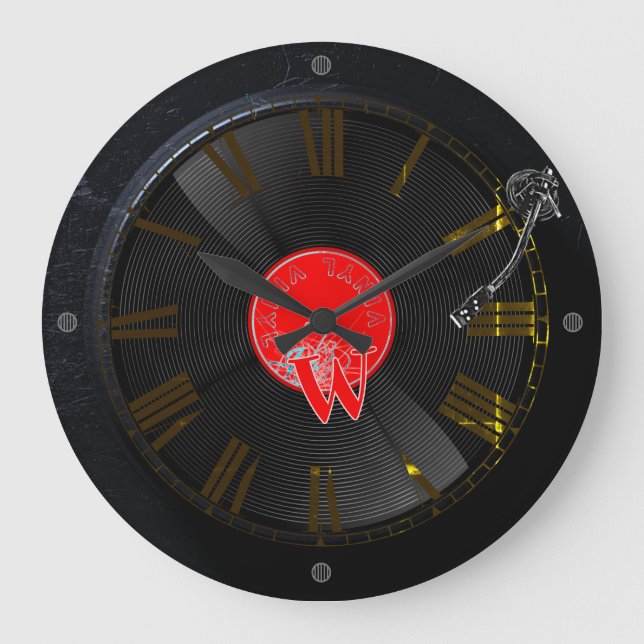 Grande Horloge Ronde Vinyl Vibes Retro Turntable Clock (Recto)