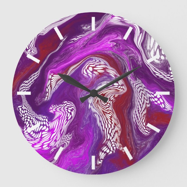 Grande Horloge Ronde Violet et Bourgogne Art Abstrait (Recto)