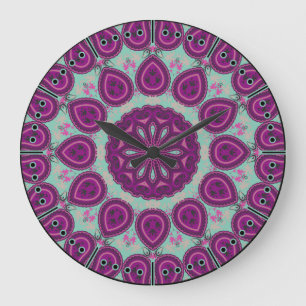 Grande Horloge Ronde Violet et Sage Pretty Paisley Boho Style