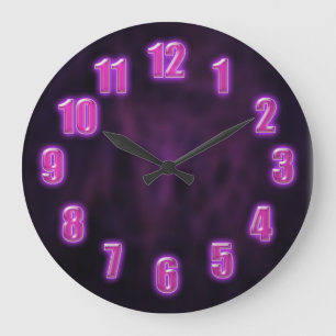Grande Horloge Ronde Violet foncé avec des nombres de néons brillants