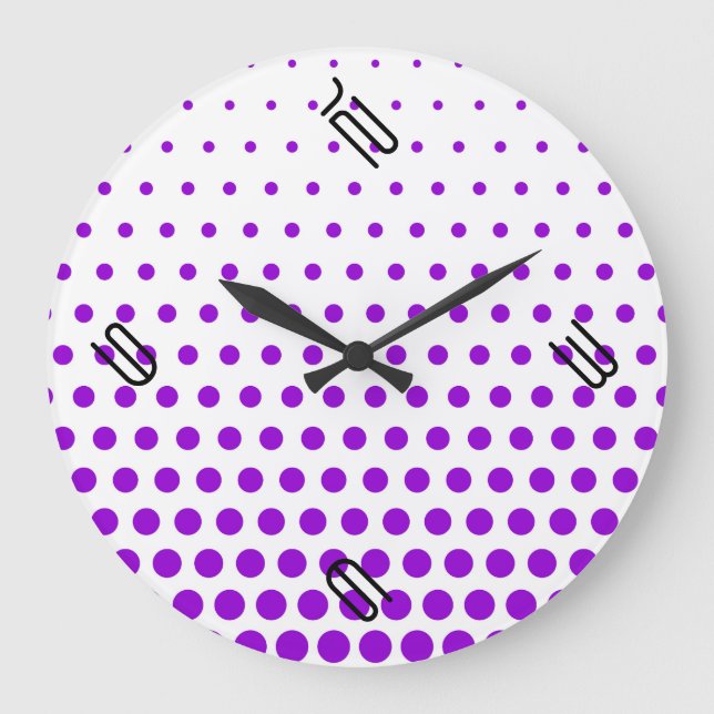 Grande Horloge Ronde Violet Polka Dot Blanc moderne (Recto)