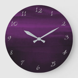 Grande Horloge Ronde Violet prune foncé moderne aquarelle chic