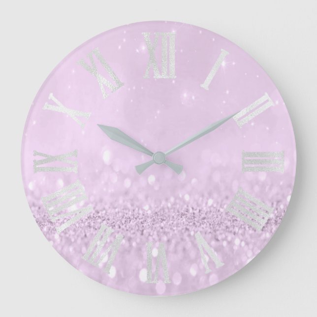 Grande Horloge Ronde Violet Violet Lavande Parties scintillant gris chi (Recto)