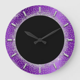 Grande Horloge Ronde Violette pourpre de parties scintillantes de gris