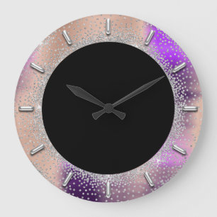 Grande Horloge Ronde Violette pourpre de parties scintillantes de gris