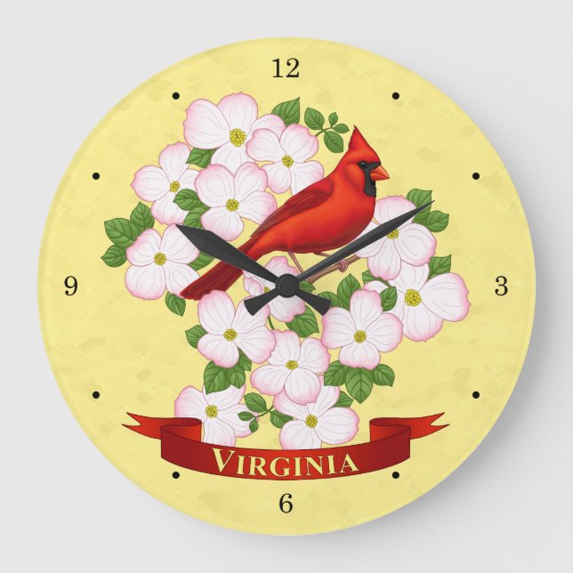 Grande Horloge Ronde Virginie State Cardinal Bird and Dogwood Flower (Recto)