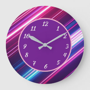 Grande Horloge Ronde Visage Abstrait Violet avec Chiffres Blancs et Tra