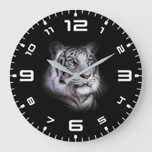 Grande Horloge Ronde Visage blanc de tigre