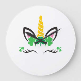 Grande Horloge Ronde Visage de licorne de la Saint-Patrick Leprechaun I