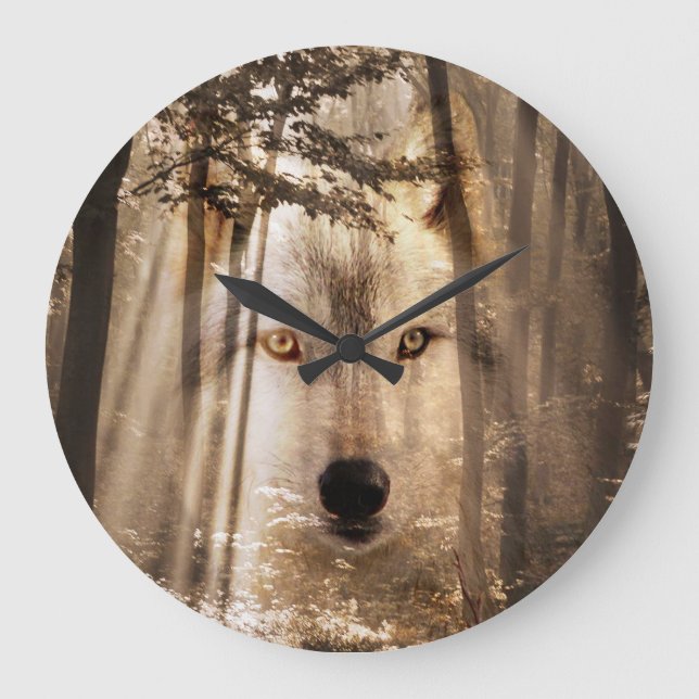 Grande Horloge Ronde Visage de loup dans les bois (Recto)