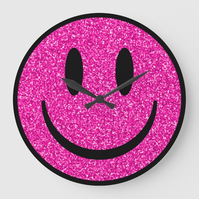 Grande Horloge Ronde Visage de sourire rose Parties scintillant (Recto)