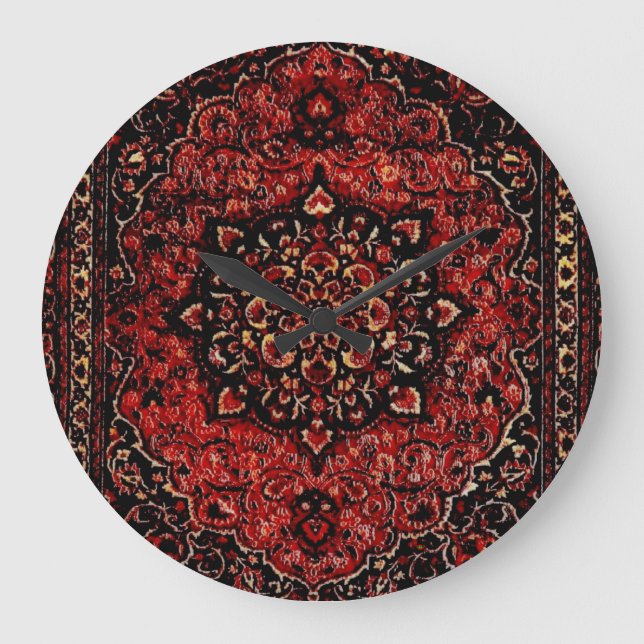 Grande Horloge Ronde Visage de tapis persan en champ teinté rose (Recto)