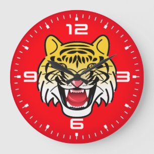 Grande Horloge Ronde Visage de Tigre Souriant Art-21876