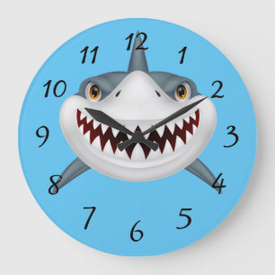Grande Horloge Ronde Visage effrayant Animé de requin