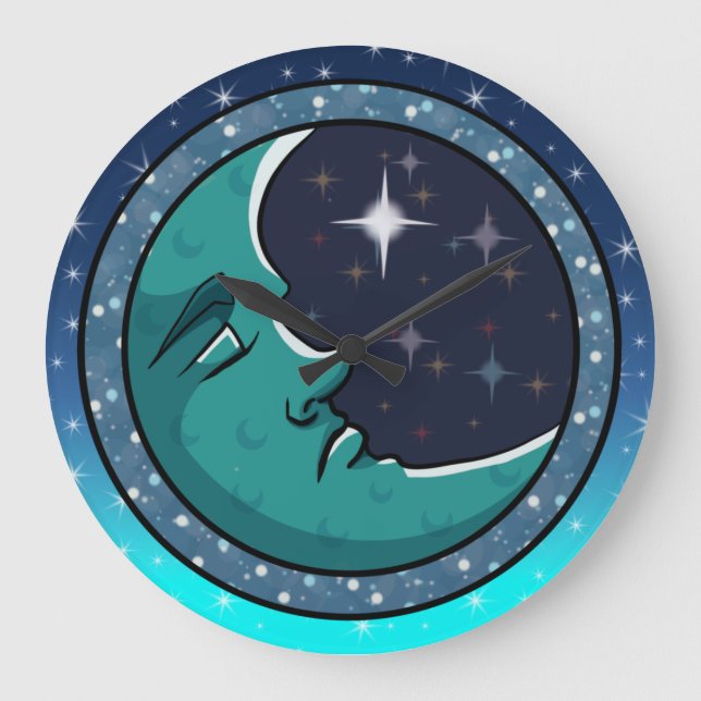 Grande Horloge Ronde Visage Homme Dans La Lune (Recto)