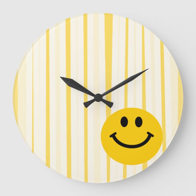 Grande Horloge Ronde Visage sur les rayures jaunes ensoleillées (Recto)