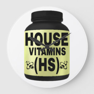 GRANDE HORLOGE RONDE VITAMINES DE LA MAISON (HS) POLICES NOIRES, FOND J