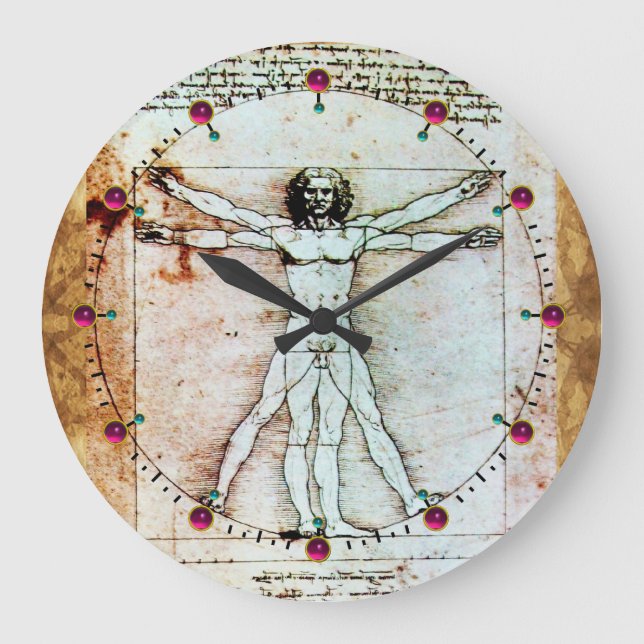 Grande Horloge Ronde VITRUVIAN MAN Antique Parchment Rouge Ruby Gemston (Recto)
