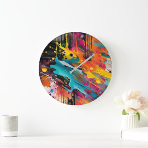 Grande Horloge Ronde Vivid Chaos Splash Graffiti