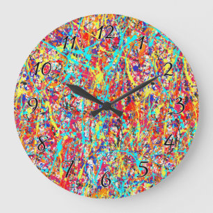 Grande Horloge Ronde Vivid Paint Splatter Abstrait