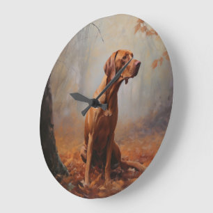 Grande Horloge Ronde Vizsla à l'automne Feuilles automne Inspire