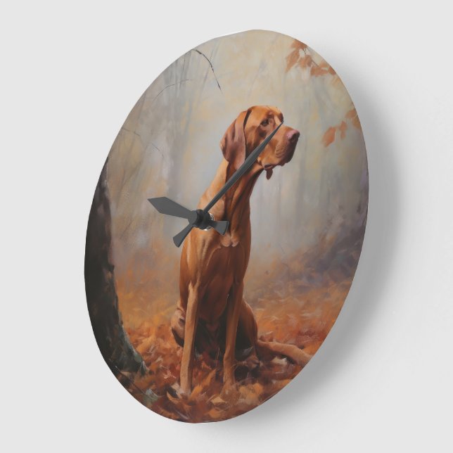 Grande Horloge Ronde Vizsla à l'automne Feuilles automne Inspire (Angle)