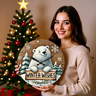Grande Horloge Ronde Vœux d'hiver de l'ours polaire