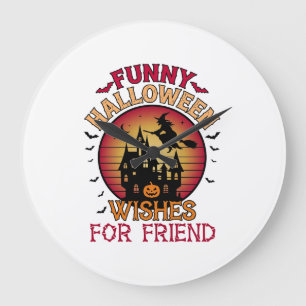 Grande Horloge Ronde Vœux drôles d'Halloween ami sorcière maison hantée