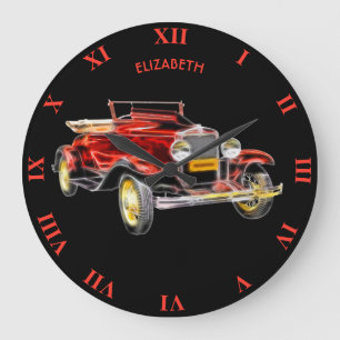 Grande Horloge Ronde Voiture au néon rougeoyante antique vintage
