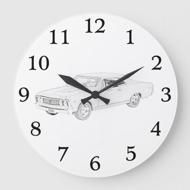 Grande Horloge Ronde Voiture Chevelle Chevelle Black and White 1967 (Recto)