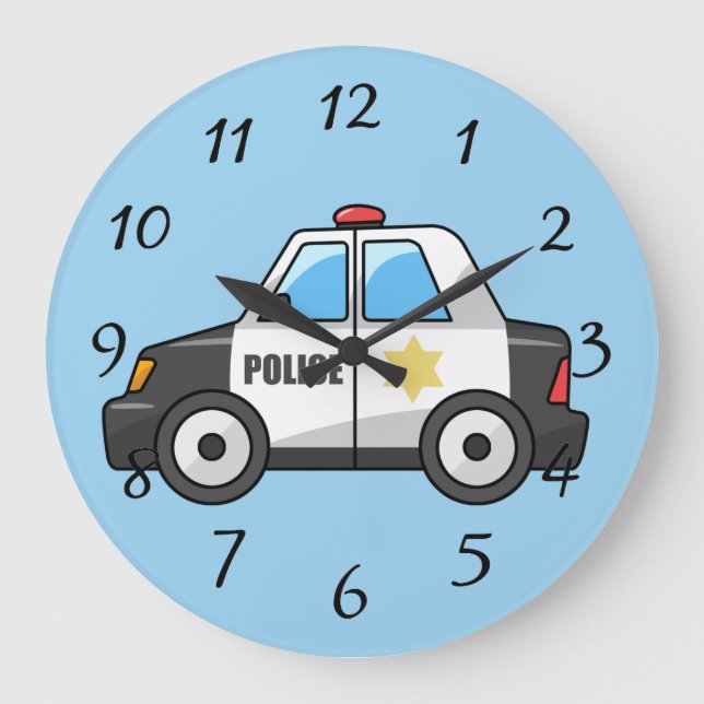 Grande Horloge Ronde Voiture de police animée (Recto)