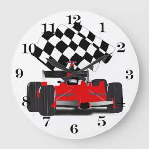 Grande Horloge Ronde Voiture Red Race avec drapeau À damiers