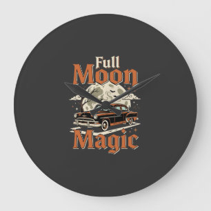 Grande Horloge Ronde Voiture Vintage Magie Pleine Lune Halloween