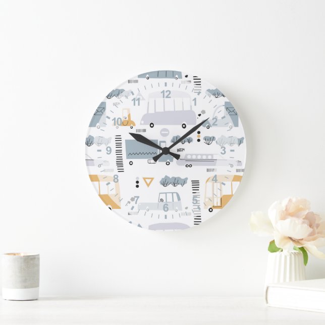 Grande Horloge Ronde Voitures mignonnes dans le Motif de la circulation (Maison)