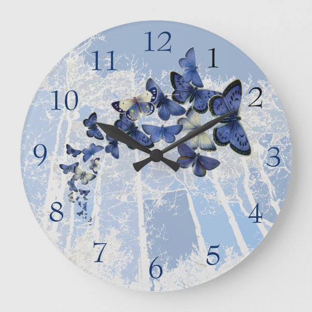 Grande Horloge Ronde Vol bleu de kaléidoscope de papillon (Recto)