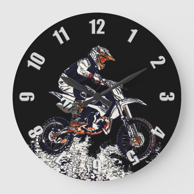Grande Horloge Ronde Voler Motocross High Dirt-Bike Racer (Recto)