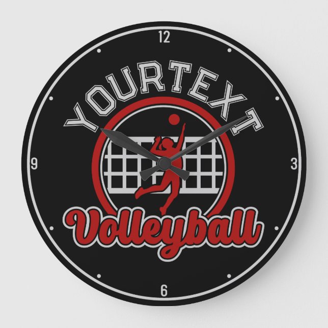 Grande Horloge Ronde Volleyball AJOUTER LE NOM Spike Ball Attaque Équip (Recto)